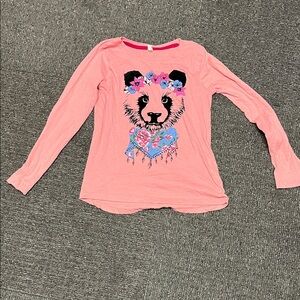 Girls' Pink Long-Sleeve Graphic Top with Flower Panda